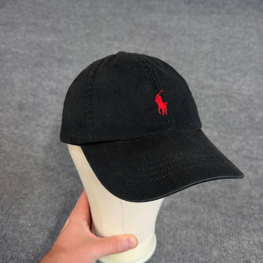 Polo Ralph Lauren Dad Hat Cap Strap Back Strapback Black Red Pony Logo Bred